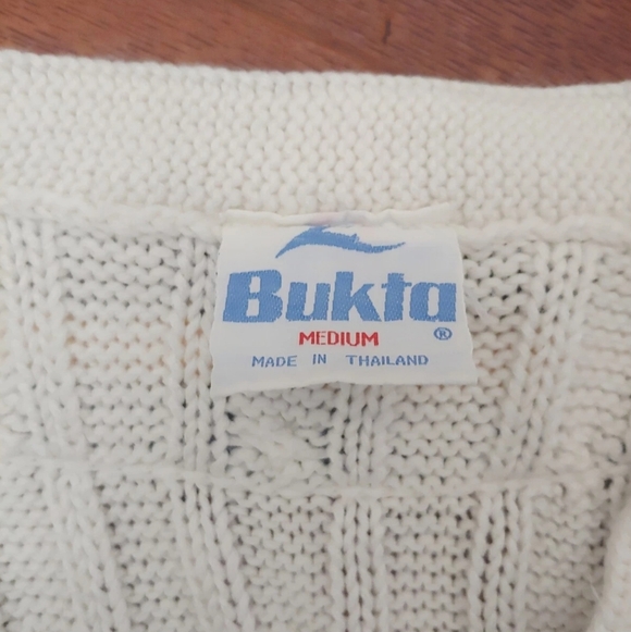 Men's Vintage Bukta Cable Knit V-Neck Sweater Vest with Green & Yellow Trim - Picture 2 of 5